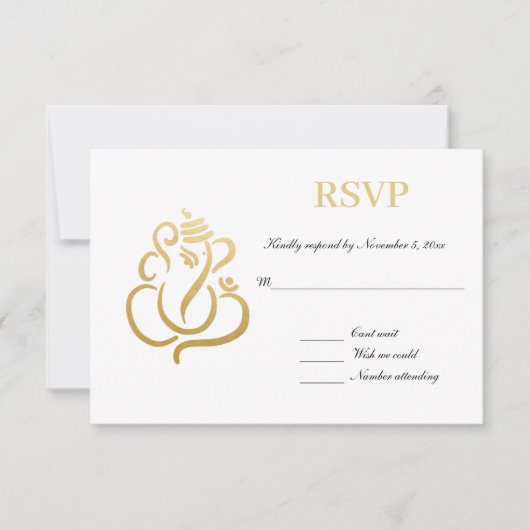 Invitation Elegant Gold Ganesh | Réponse Mariage Indien (Devant)