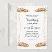 Invitation Elegant Gold Geometric Rustic Floral Wedding (Devant / Derrière)