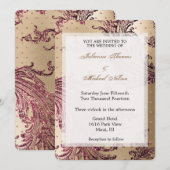 Invitation Elégant Gold Glam Burgundy Hearts Mariage (Devant / Derrière)