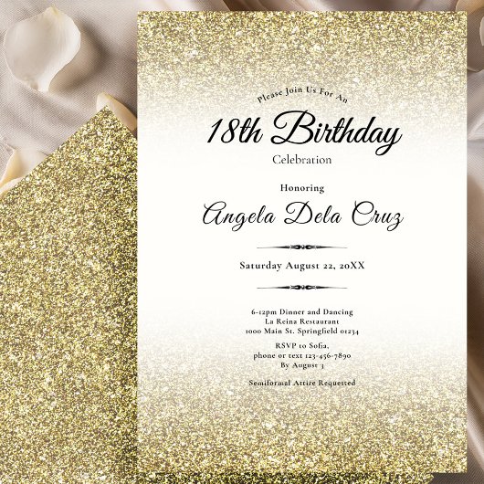 Invitation Elegant Gold Glitter 18th Birthday Debut