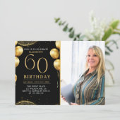 Invitation Elegant Gold Glitter Birthday 60th With Photo (Debout devant)