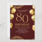 Invitation Elegant Gold Glitter Birthday 80th with Ballons (Devant)