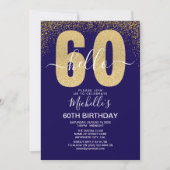 Invitation Elegant Gold Glitter "Hello 60" Birthday  (Devant)