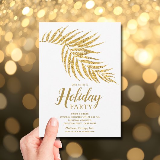 Invitation Elegant Gold Glitter Palm Holiday Christmas