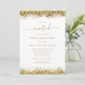 Invitation Elegant Gold Glitter Script Christmas Party (Debout devant)
