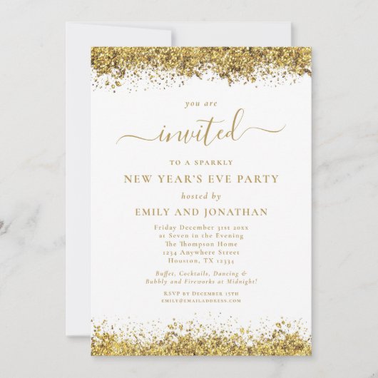 Invitation Elegant Gold Glitter Script New Years Eve Party (Devant)