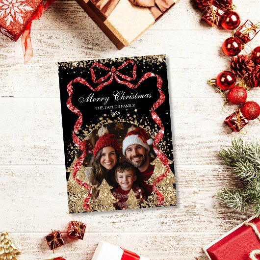 Invitation Elégant Gold GlitterRuban Arbre de Noël photo