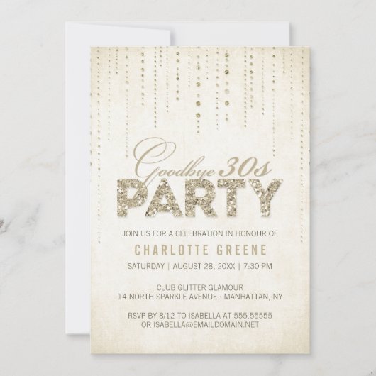 Invitation Elégant Gold Goodbye 30s 40th Birthday Party (Devant)