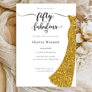 Invitation Elegant Gold Gown 50 et fabuleux anniversaire