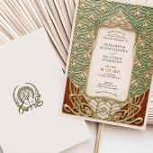 Invitation Elégant Gold & Green Art Nouveau Mariage
