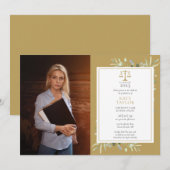 Invitation Élégant Gold Green Law School Graduation Photo (Devant / Derrière)