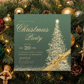 Invitation Elegant Gold Green Winter Christmas Tree Bow