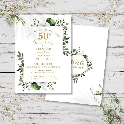 Invitation Elégant Gold Greenery 50e anniversaire Mariage