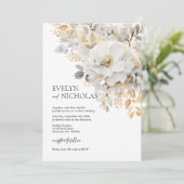Invitation Elégant Gold Grey Gold Floral Wash code QR (Debout devant)