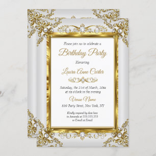 Invitation Elégant Gold Grey Pearl Photo Anniversaire