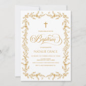 Invitation Elegant Gold Hand Drawn Floral Frame Baptism (Devant)