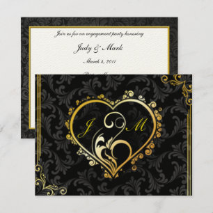 Invitation Elegant Gold Heart Monogram Engagement Party Invit
