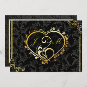 Invitation Elégant Gold Heart Monogram Fête des mariées Invit