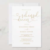 Invitation Élégant Gold Heart Script Dîner de répétition (Devant)