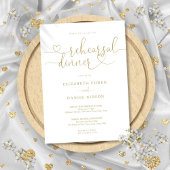 Invitation Élégant Gold Heart Script Dîner de répétition