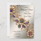 Invitation Elegant Gold Jewel Flowers Rehearsal Dinner (Devant)