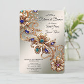 Invitation Elegant Gold Jewel Flowers Rehearsal Dinner (Debout devant)