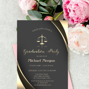 Invitation Elégant Gold Justice Scale Bordure Grey Graduation