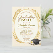 Invitation Elegant Gold Laurel Wreath & Cap Graduation Party (Debout devant)