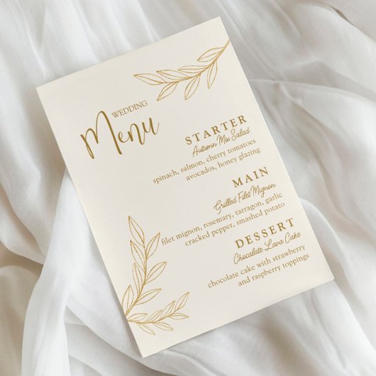 Invitation Elegant Gold Leave avec Script Wedding Menu Card