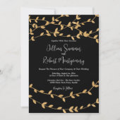 Invitation Elegant Gold Leaves Black and White Wedding (Devant)