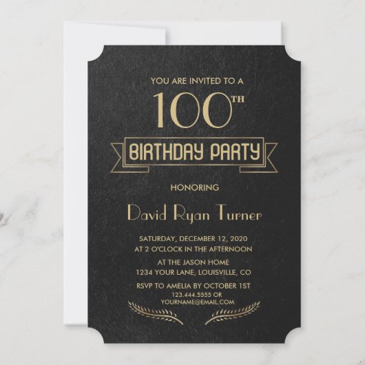Invitation Elégant Gold MANGER BOIRE et être 100e anniversair (Dos)