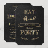 Invitation Elegant Gold MANGER BOIRE et être quarante Anniver (Devant / Derrière)