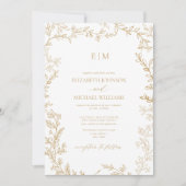 Invitation Élégant Gold minima feuille photo Mariage (Devant)