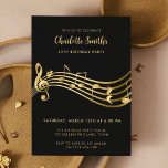 Invitation Elegant Gold Music Notes 40th Birthday Black<br><div class="desc">Cette invitation élégante et modifiable présente un stave avec des notes de musique et une clé trible en faux or sur un arrière - plan noir complété par une typographie de script moderne. Parfait pour les fêtes d'anniversaire pour adultes, les événements musicaux et les amateurs de musique. Customisez-le avec votre...</div>