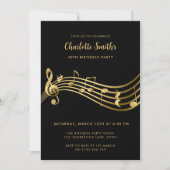 Invitation Elegant Gold Music Notes 40th Birthday Black (Devant)