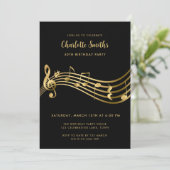Invitation Elegant Gold Music Notes 40th Birthday Black (Debout devant)
