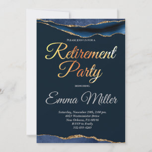 Invitation Elégant Gold Navy Blue Retraite Party