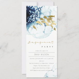 INVITATION ELEGANT GOLD NAVY UNDERWATER SEA FISH ENGAGEMENT