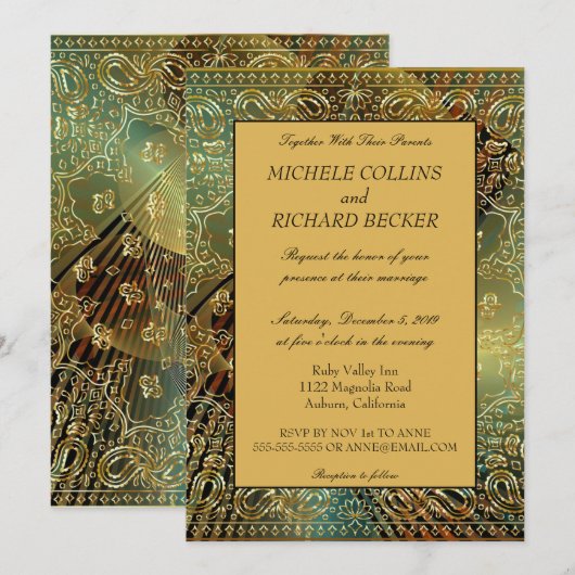 Invitation Elégant Gold Paisley (Devant / Derrière)