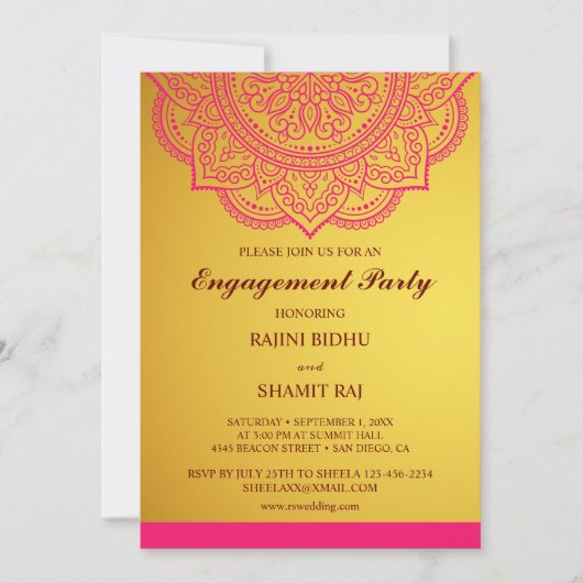 Invitation Élégant Gold Paisley Indian Engagement Party (Devant)