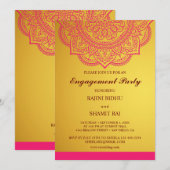 Invitation Élégant Gold Paisley Indian Engagement Party (Devant / Derrière)