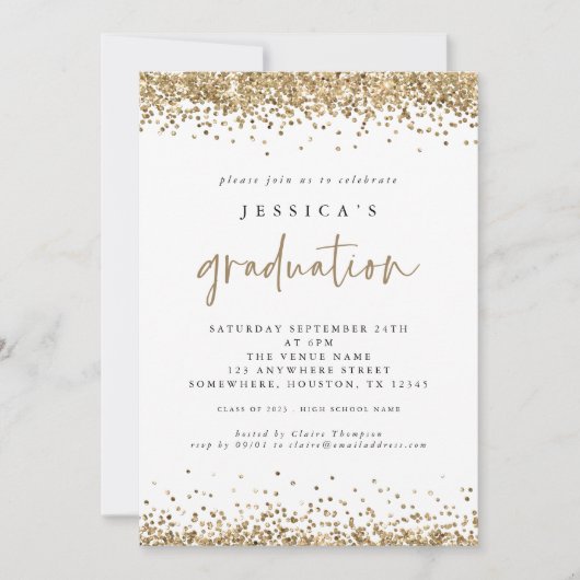 Invitation Elégant Gold Parties scintillant 2024 Graduation W (Devant)