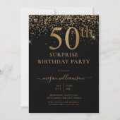 Invitation Elégant Gold Parties scintillant Fun Black 50th Bi (Devant)