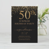 Invitation Elégant Gold Parties scintillant Fun Black 50th Bi (Debout devant)