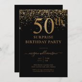 Invitation Elégant Gold Parties scintillant Fun Black 50th Bi (Devant / Derrière)