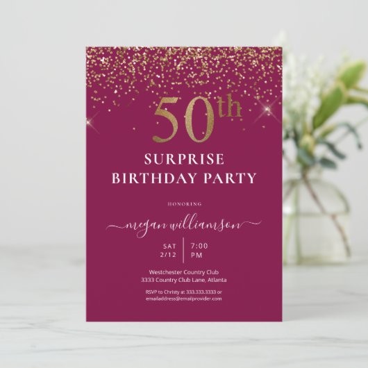 Invitation Elégant Gold Parties scintillant Fun Rose 50e Anni (Debout devant)