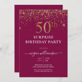Invitation Elégant Gold Parties scintillant Fun Rose 50e Anni (Devant / Derrière)