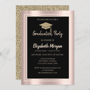 Invitation Elégant Gold Parties scintillant Graduation Cap Ro