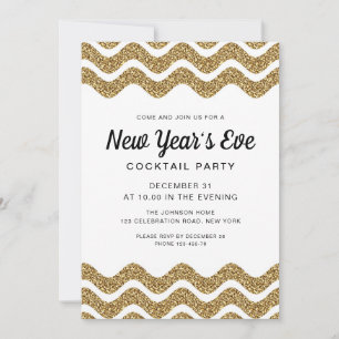Invitation Elegant Gold Parties scintillant New Years Eve Coc