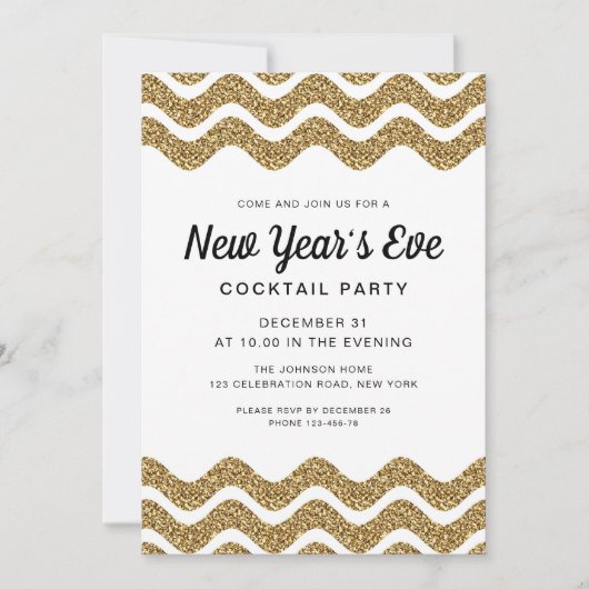 Invitation Elegant Gold Parties scintillant New Years Eve Coc (Devant)